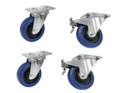 Roadinger Set Lenkrollen 100 mm blau 2X Rd-100 + 2X Rd-100B mit Bremse