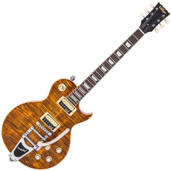Vintage V100 Guitar - Amber Flamed Maple With Bigsby