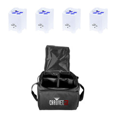 4x LEDJ Rapid QB1 Wireless LED Uplighter (RGBW) in White Housing inc. Carry Bag