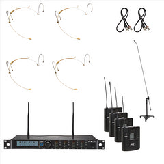JTS School Microphone System for Stage, Performance, Theatre. 4 x Wireless Headset & 2 x pickup microphone