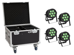 EUROLITE Set 4x LED IP PAR 7x9W SCL Spot + Valise à roulettes