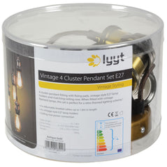 lyyt Quad E27 Pendant Cord Set Antique Gold