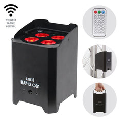 8x LEDJ Rapid QB1 Hex LED Uplighter Battery inc Wireless DMX Controller