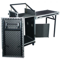 Flightcase pour station de travail DJ à montage antichoc Rhino 16u avec table jumelle