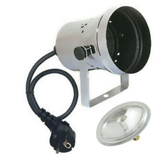Showtec PAR 36 Pinspot Strahler, poliertes Silberchrom, 6 V, 30 W, Spiegelkugel + Lampe