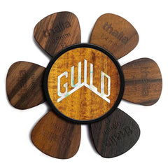 Thalia Guild Pick Puck - Aaa Hawaiian Curly Koa With Guild Pearl Logo