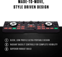 Numark DJ2GO2 Touch Compact 2 Deck USB DJ Controller inkl. NWAVE 360 Monitor-Lautsprecher-Paket