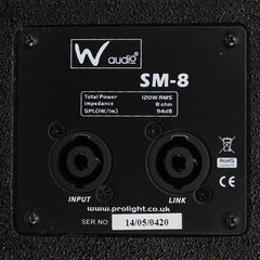 W Audio SM8 Passive Stage Monitor Foldback Speaker 480W 8"
