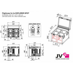 Boîtier JV CASE pour 4x tête mobile Explorer Spot LED