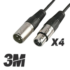 4x Roar 3M Câble Micro XLR Femelle - XLR Mâle Noir 300cm