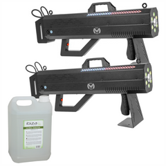 2x Mac Mah Fog Blaster 1500 RGB Handheld Portable 1500W Smoke Machine inc 5L Fluid