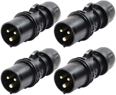 4x PCE 230V 16A Black Male Plug Cee Type IP44