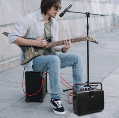 E-Audio Portable PA Speaker With 1 Handheld and 1 Headband UHF Radio Microphone