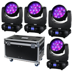 4x eLumen8 Kudos 250ZS 12 x 15 W RGBW LED à tête mobile Zoom Wash avec étui