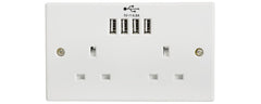 Mercury 2-Gang-UK-13-A-Netzsteckdose mit vier USB-Anschlüssen, Telefonlade-Wandplatte Dual
