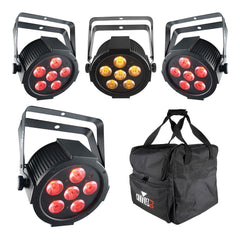4x Chauvet DJ SLIMPAR Q6 USB 6 x 4W RGBA LED Par Can inc CHS-30 Carry Bag