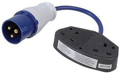 Pro Elec 16A Plug to 13A Dual Socket Adaptor Power Lead