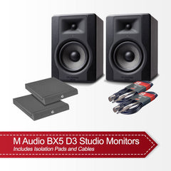 2x moniteurs de studio actifs M-Audio BX5 D3 5" avec pads Iso et câbles