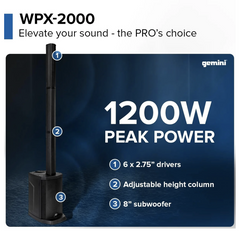 Gemini WPX-2000 Portable Line Array PA Speaker *B-STOCK*
