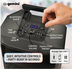 Gemini GXP-T1500 All-weather Rechargeable Battery Bluetooth Party Speaker