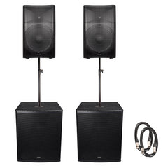 2x QTX QUEST-15A 15" Active PA 880W & 2x CASA-15BA 15" Active Sub 1800W inc poles