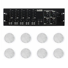 Clever Acoustics 480W 4 Zone Mixer Amplifier inc. 8x Ceiling 6" 30W Speakers