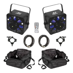 2x AFX COMBOLED-RB 3-in-1 RGBAW Light + Remote inc Carry Bags, Cables and Clamps