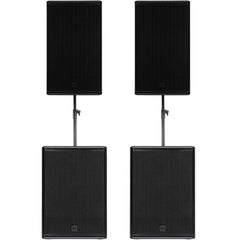 2x RCF NX915-A Active 15" 2100W Speaker with 2x SUB905AS MKIII 2200w Active Subwoofer and Poles