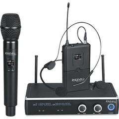 Ibiza Sound DR20UHF-HB DUAL UHF Receiver With Belt-Clip, Headset & Tie-Clip Mics – 863.9 & 864.9MHz