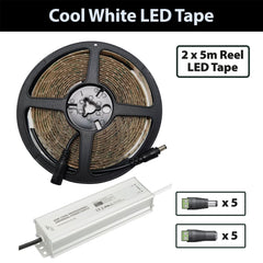 Lyyt 10 m Kaltweiß 6000 K 12 V LED-Band, Paket inkl. Netzteil und Anschlüssen