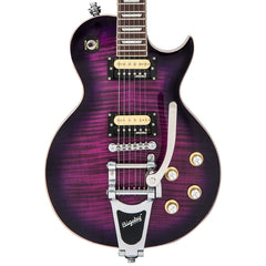 Vintage V100 Guitar - Purple Flamed Maple With Bigsby