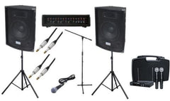 200W PA Speaker System inc. Wireless Mic, Cables & Stands