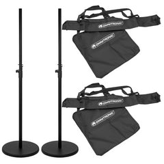 2x Omnitronic BPS-1 Round Base PA Speaker Stand inc Carry Bags