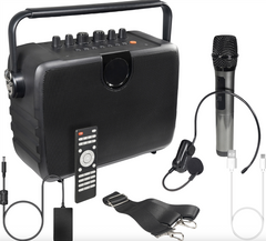 E-Audio Portable PA Speaker With 1 Handheld and 1 Headband UHF Radio Microphone