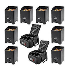 8x LEDJ Rapid QB1 Wireless LED Uplighter (RGBA) in Black Housing inc. Carry Bags