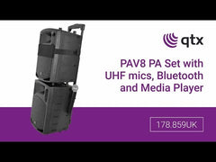 QTX PAV8-UHF PAV Ensemble de sonorisation portable avec micros UHF, haut-parleur Bluetooth et DVD
